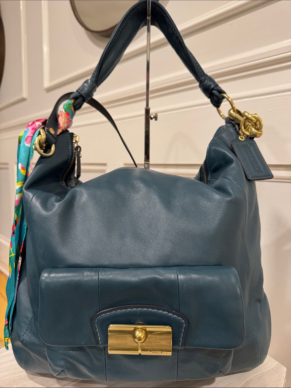 COACH Bag Kristin Large Dark Teal Leather Hobo Satchel - Picture 5 of 17